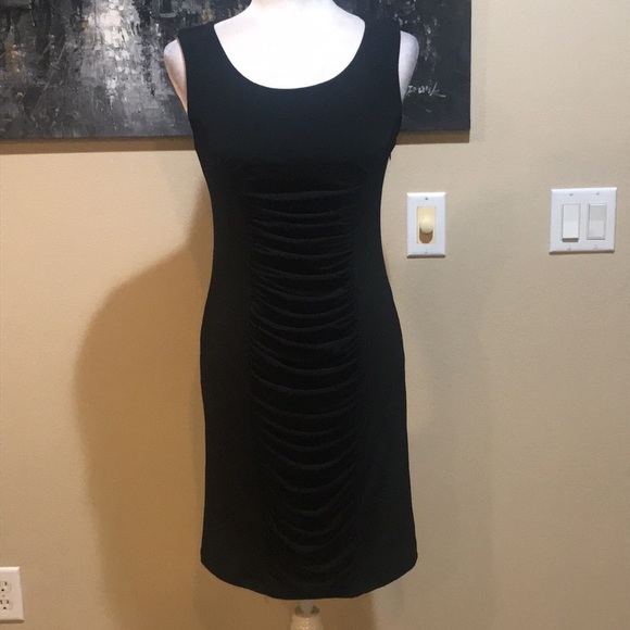 Calvin Klein Black Draped Pleats Front and Back Sheath Dress - No Size Tag - Picture 1 of 14